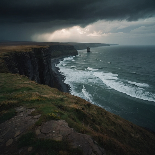 Nature’s Fury Unleashed: Dramatic Coastline Under a Stormy Sky