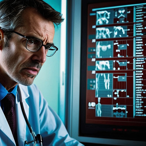 Doctor Examines Medical Images with Serious Concern