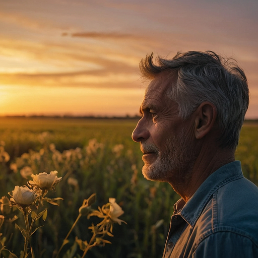 Golden Hour Reflections: A Moment of Tranquility in a Field of Flowers