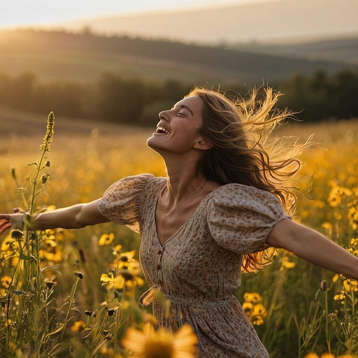 Golden Hour Serenity: A Woman Finds Peace in a Field of Flowers