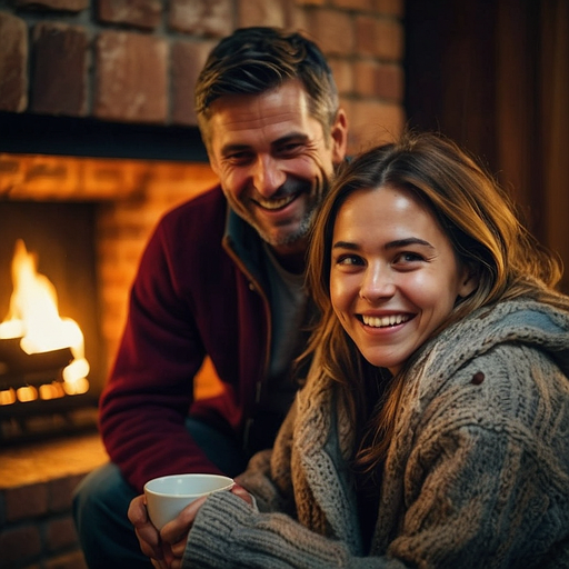 Cozy Fireplace Romance: A Couple’s Intimate Moment