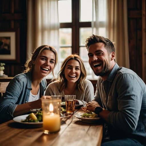 Laughter and Warmth: Friends Share a Cozy Meal