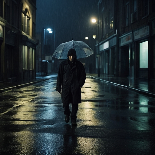 Lost in the Rain: A Figure Walks into the Night