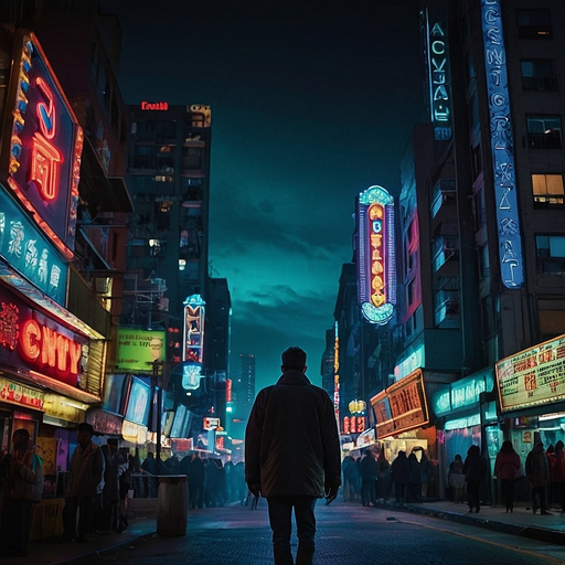 Lost in the Neon Maze: A Man’s Solitary Journey Through the City