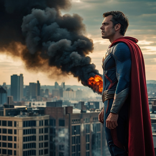 Superman Takes Flight Amidst City Blaze