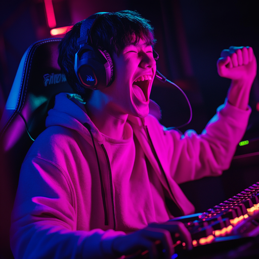 Victory Dance in Neon Lights: Gamer Celebrates Triumph