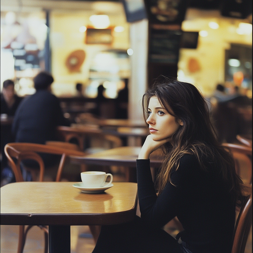 Lost in Thought: A Moment of Contemplation in a Bustling Cafe