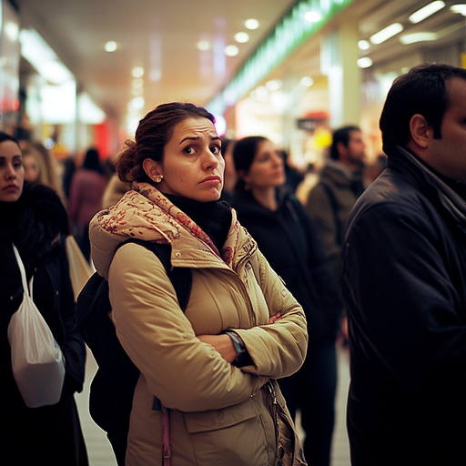 Lost in the Crowd: A Moment of Melancholy in the Mall