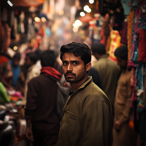 Lost in the City’s Buzz: A Man’s Intriguing Gaze