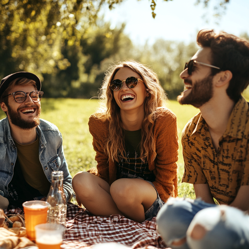 Sunny Day Picnics and Laughter: Friends Enjoying the Simple Joys