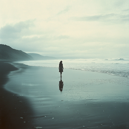 Silhouettes of Solitude: A Melancholy Walk on the Beach