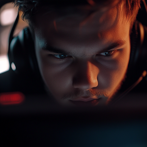 Lost in the Code: A Man’s Intense Focus Under Dim Light