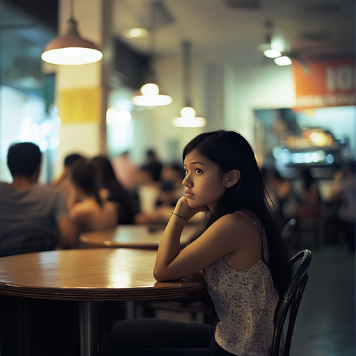 Lost in Thought: A Moment of Melancholy in a Dimly Lit Cafe