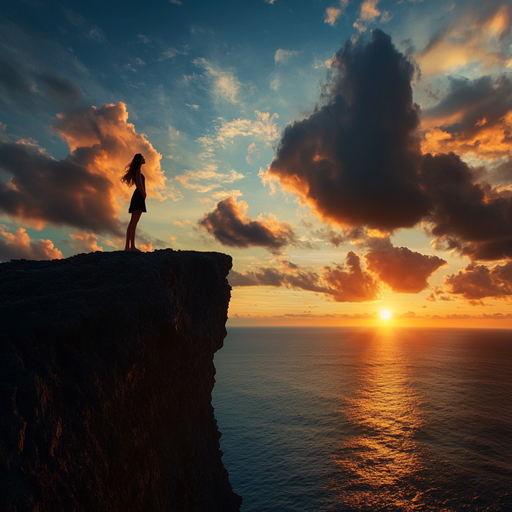 Silhouetted Serenity: A Woman Contemplates the Sunset