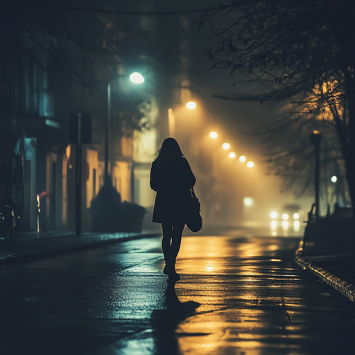 Lost in the Mist: A Solitary Figure Walks Through the Night