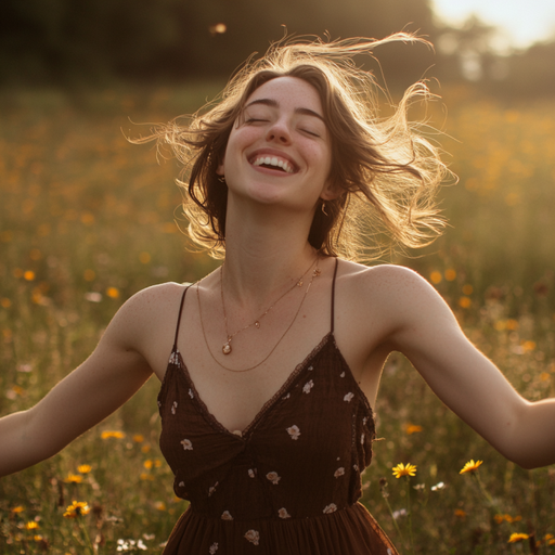 Golden Hour Bliss: A Moment of Pure Joy in a Field of Wildflowers