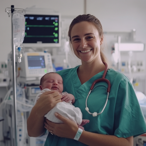 A Moment of Joy: Nurse Cradles Newborn in Heartwarming Scene