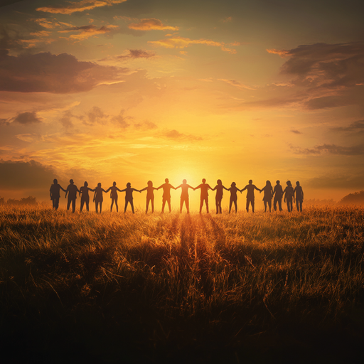 Silhouettes of Hope: A Sunset Gathering of Unity