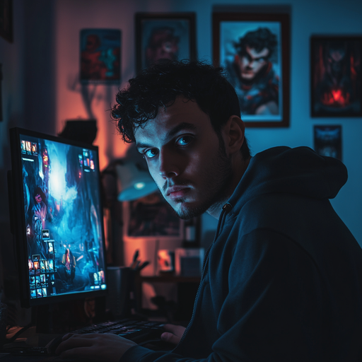 Lost in the Neon Glow: A Gamer’s Intense Focus