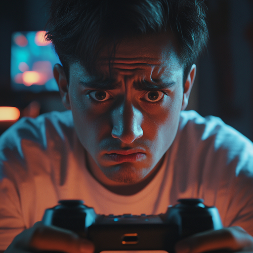 In the Zone: Gamer’s Face Lit by the Glow of Victory