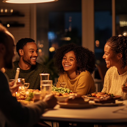 Family Laughter Fills a Cozy Dining Room