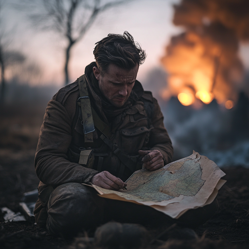 Lone Soldier Amidst the Flames