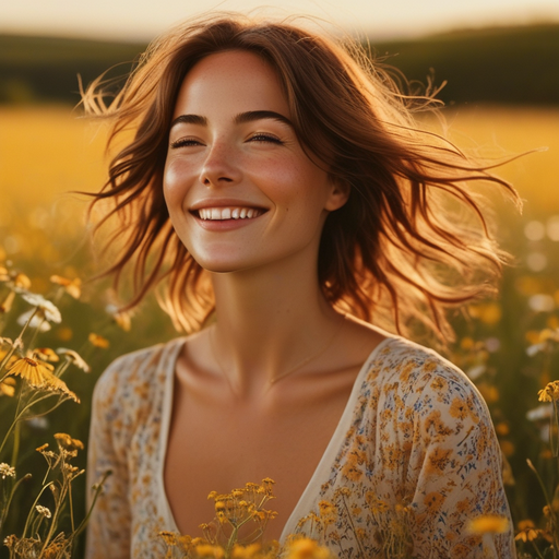 Golden Hour Bliss: A Woman Finds Joy in a Field of Sunflowers