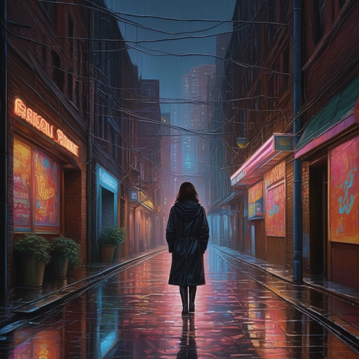 Lost in the Neon Glow: A Woman’s Solitary Journey Through a Futuristic City