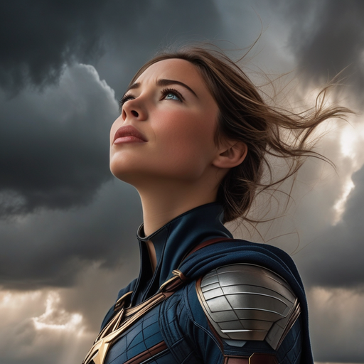 Hope Amidst the Storm: A Superhero’s Determined Gaze