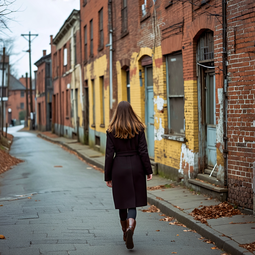 Lost in the Shadows: A Woman Walks Through a Desolate Street