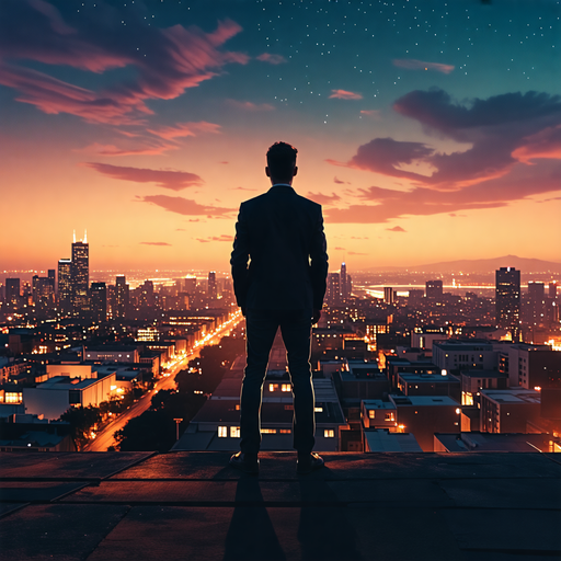 Silhouetted Against Hope: A Man Dreams on the Rooftop