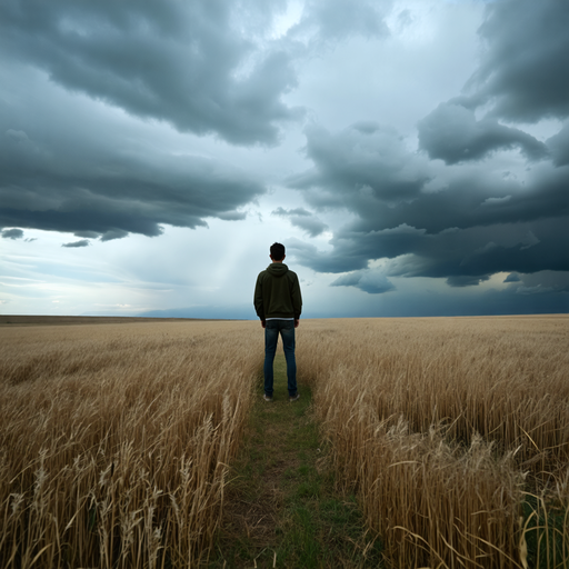 A Solitary Figure Awaits the Storm