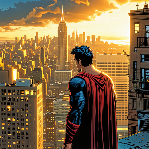 Superman’s Silhouette: A Heroic Sunset Over the City