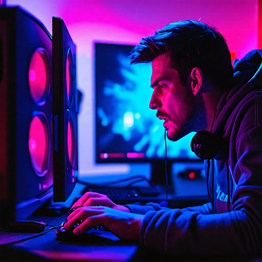 Lost in the Neon Glow: A Gamer’s Intense Focus