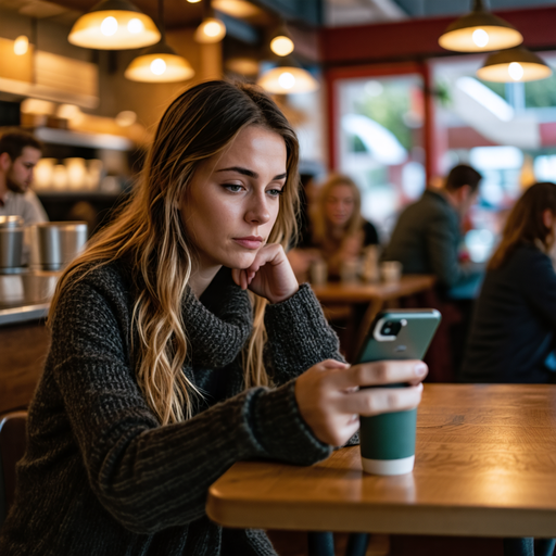 Lost in the Moment: A Woman Finds Peace in a Busy Cafe