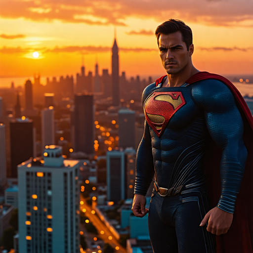 Superman Stands Tall Against the Setting Sun