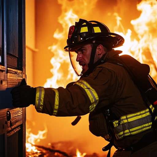 Heroic Silhouette: Firefighter Battles Blaze