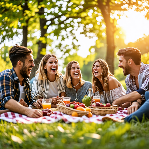 Sun-Kissed Laughter: Friends Enjoy a Joyful Picnic