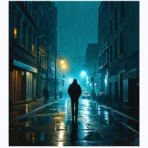 Melancholy Streets: A Solitary Figure Walks Through the Rain