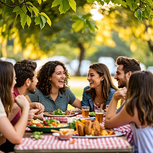 Laughter and Light: Friends Share a Joyful Meal Outdoors