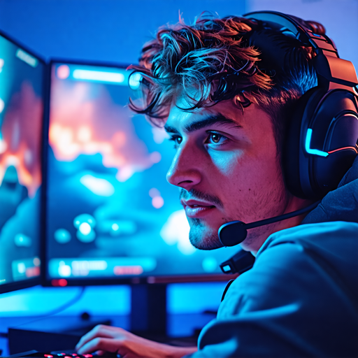 Lost in the Game: A Gamer’s Intense Focus Under Neon Lights