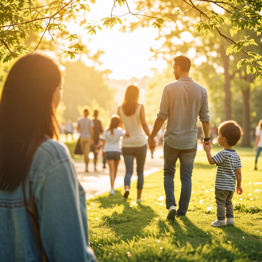 A Family’s Sunny Stroll: Capturing Joy and Mystery in a Lush Park