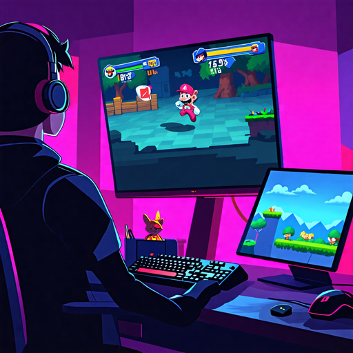 Lost in the Neon Glow: A Gamer’s Focus Under a Futuristic Light