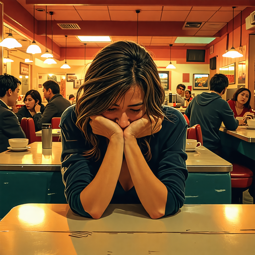 Lost in the Crowd: A Moment of Solitude in a Busy Diner