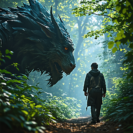 Man Faces Down a Glowing Dragon in the Forest