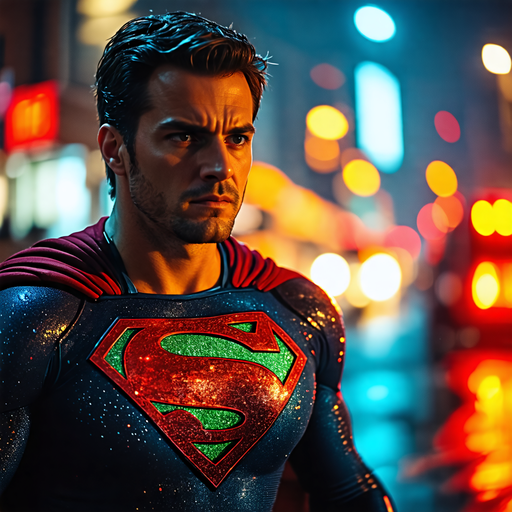 The Man of Steel Under the City Lights