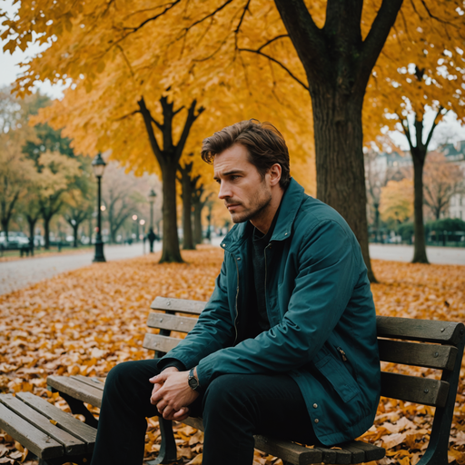 Autumnal Melancholy: A Man Finds Solitude in the Falling Leaves