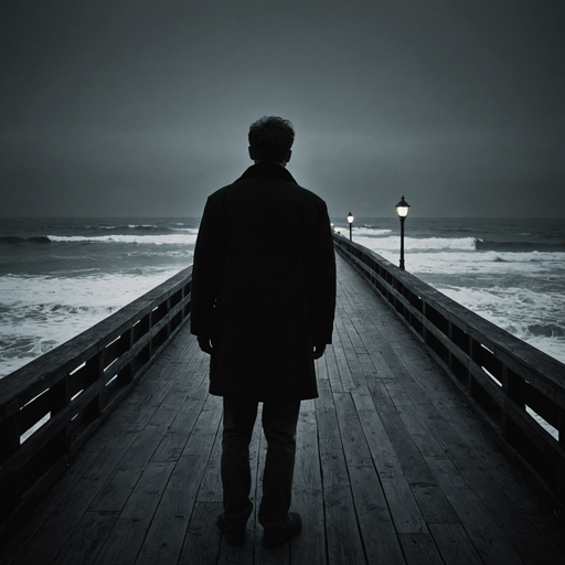 Silhouettes of Solitude: A Man Walks into the Storm