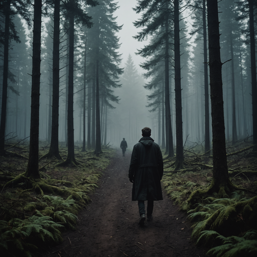 Lost in the Mist: A Solitary Figure Walks Through a Mysterious Forest