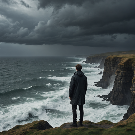 A Solitary Figure Contemplates the Fury of the Storm